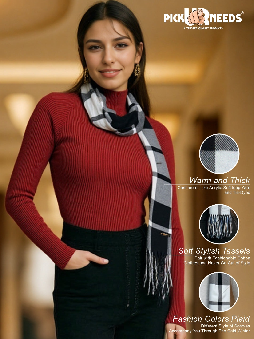 Pick Ur Needs Pure Cashmere Womens Winter Stylish Muffler Warm, Soft and Trendy Scarves for Cold W